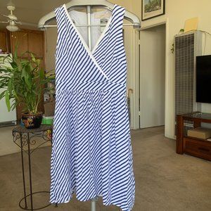 Loft Navy and White Stripe Fit and Flare Sleeveless, V-neck Dress